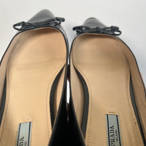 Prada Saffiano Leather Bow Logo Black Pointed Toe Flats - Picture 4 of 14